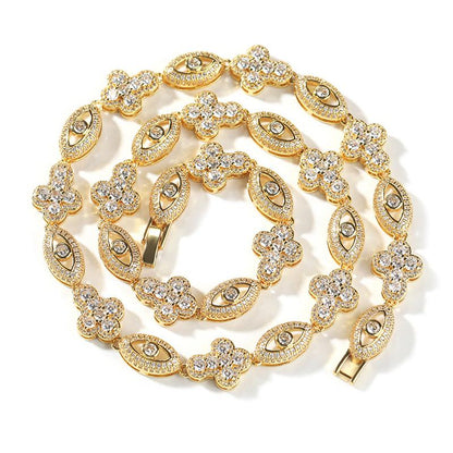 CARÁTIX Eyes & Cross Link Chain | 5A+ CZ Iced Out Hip Hop Bracelet Necklace for Men