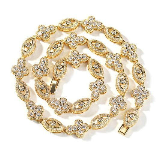 CARÁTIX Eyes & Cross Link Chain | 5A+ CZ Iced Out Hip Hop Bracelet Necklace for Men