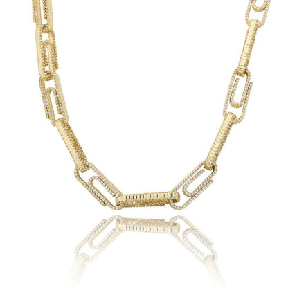 CARÁTIX AAA+ CZ Iced Out Pin Link Chain Necklace – Gold & Rose Hip Hop Bling Jewelry for Men & Women | Rapper Gift