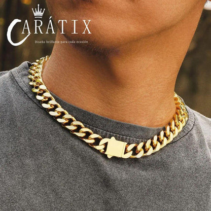 CARÁTIX - 8/10/12/14MM Men's Stainless Steel Chain 4-Sided Cut Hip-Hop Cool Style Jewelry Solid Color Golden Miami Cuban Necklace Valentine's Day Gift for Men & Girls & Boys Mothers' Day Gift #Springtok