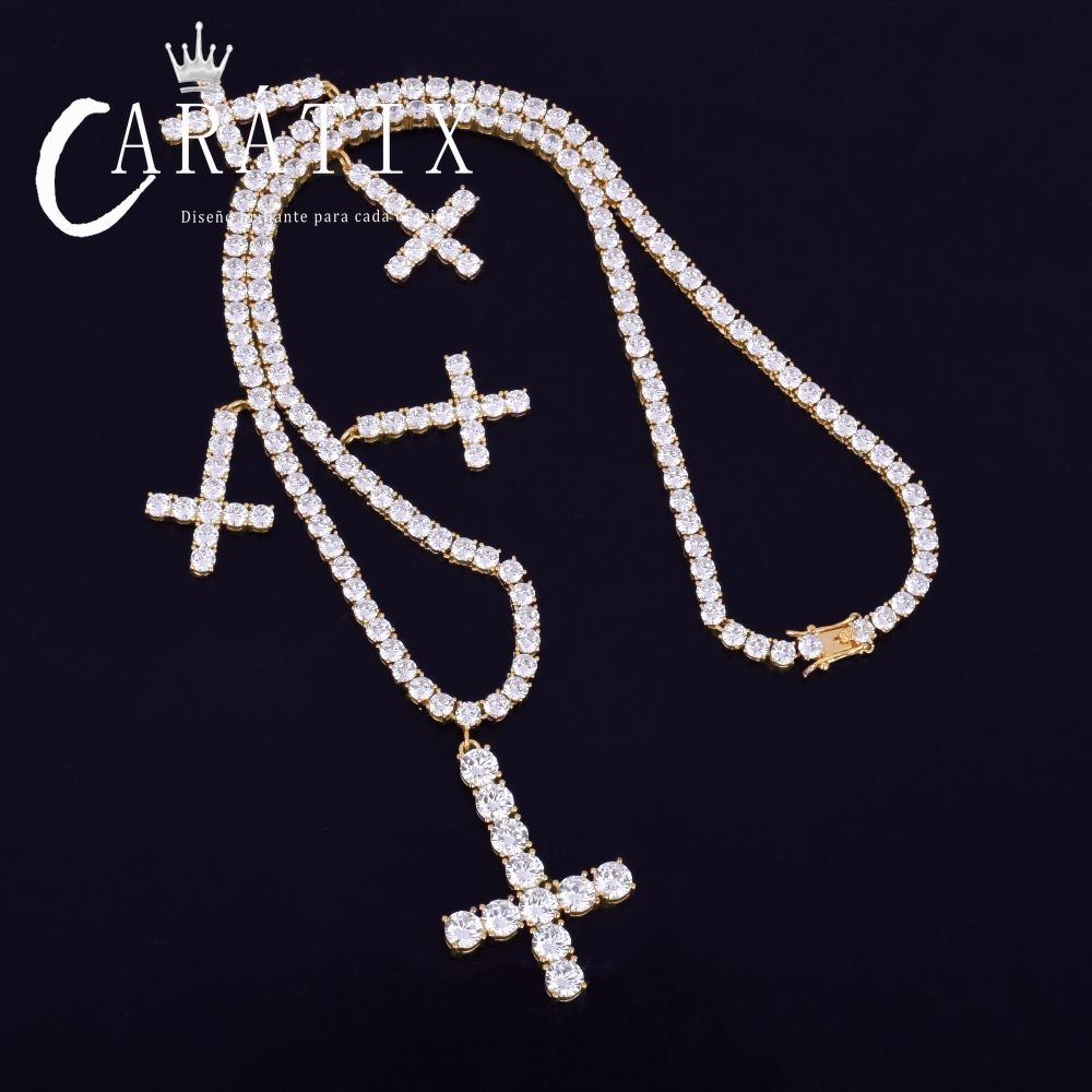 CARÁTIX Zircon Cross Pendant Necklace – Golden Hip Hop Chain Jewelry for Men & Women