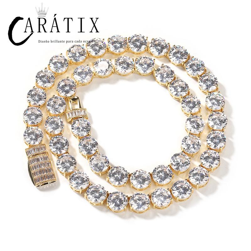 CARÁTIX - Hip Hop 3A+ CZ Stone Paved Bling Iced Out 10mm Tennis Link Chain Necklaces for Men Rapper Jewelry Golden Silver Color Valentine's Day Gift for Men & Girls & Boys Mothers' Day Gift #Springtok