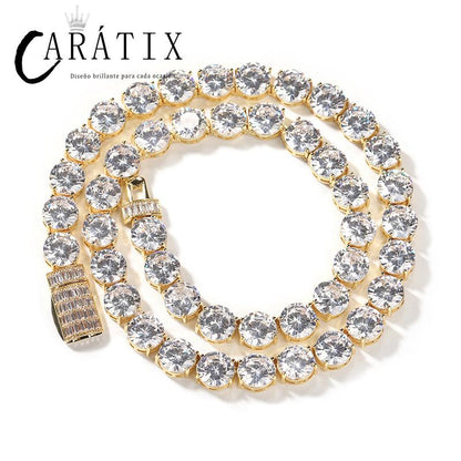 CARÁTIX - Hip Hop 3A+ CZ Stone Paved Bling Iced Out 10mm Tennis Link Chain Necklaces for Men Rapper Jewelry Golden Silver Color Valentine's Day Gift for Men & Girls & Boys Mothers' Day Gift #Springtok