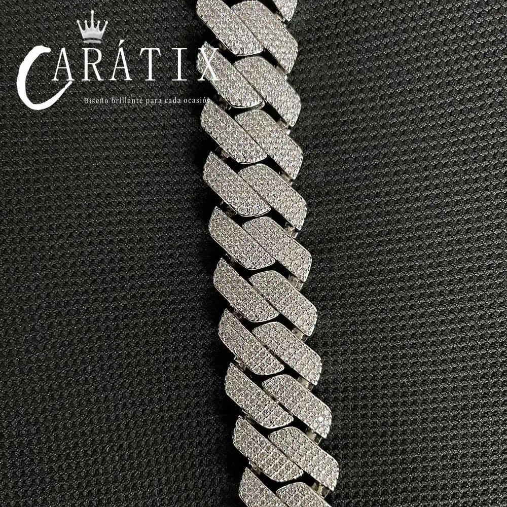 CARÁTIX 25mm Iced Out Cuban Link Chain Necklace – CZ Prong Set Thick Hip Hop Bling Jewelry for Men | Rapper Gift