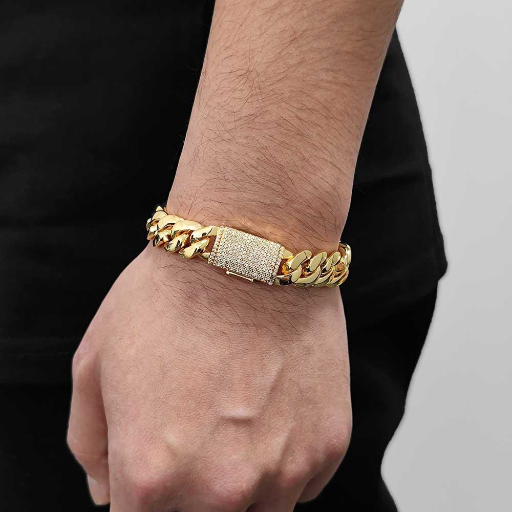 CARÁTIX 12mm/22mm Lock Miami Cuban Link Chain Necklace – 5A CZ Iced Out Hip Hop Bling Jewelry for Men | Brass Thick Design - CaratixJewelry