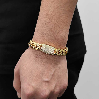 CARÁTIX 12mm/22mm Lock Miami Cuban Link Chain Necklace – 5A CZ Iced Out Hip Hop Bling Jewelry for Men | Brass Thick Design - CaratixJewelry