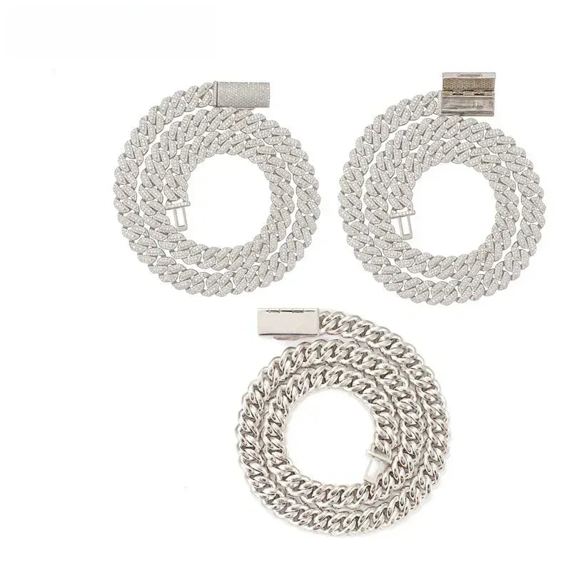 10mm Moissanite Crescent Cuban Link Necklace | S925 Silver Men’s Hip Hop Chain - CaratixJewelry