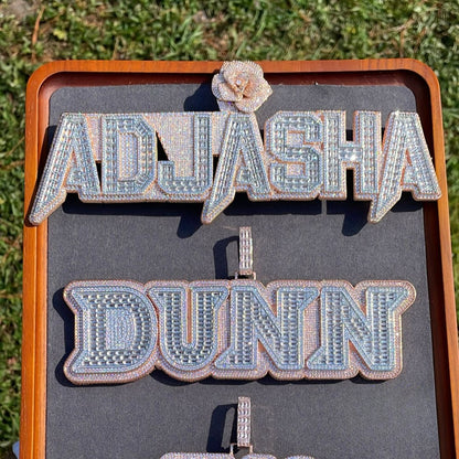 Rising Rose Edition Iced Out Personalized Custom Name Necklace Pendant with Rose Flower Bail - Luxury Jewelry