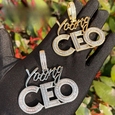 Iced Out "Young CEO" Letter Pendant | Men's Real Copper CZ Necklace - CaratixJewelry