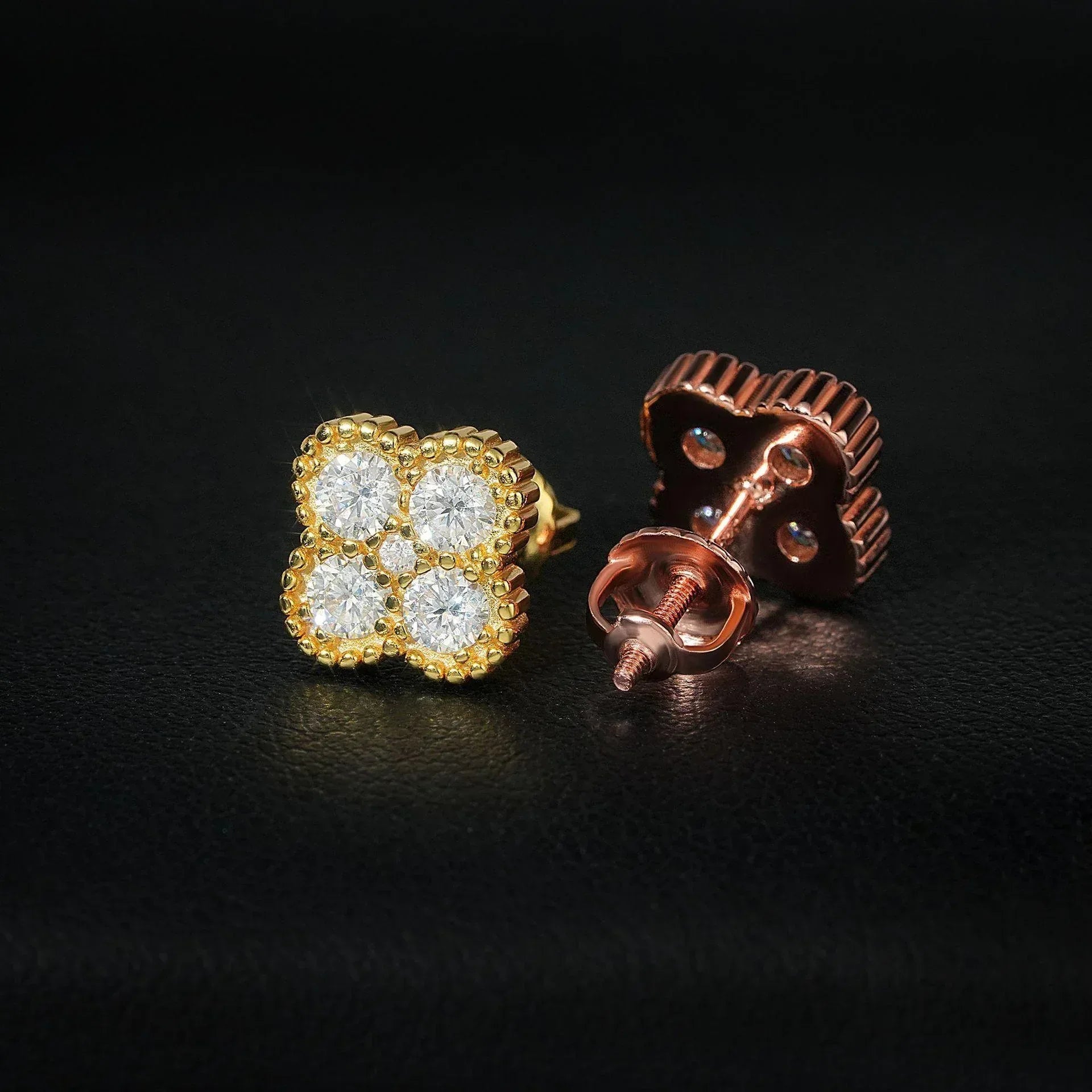 S925 Silver Four Leaf Moissanite Hip Hop Stud Earrings Unisex - CaratixJewelry