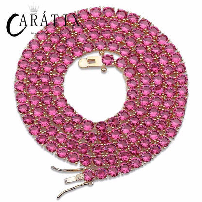 CARÁTIX Blue & Red CZ Tennis Chain | Iced Out Hip Hop Necklace for Men & Women