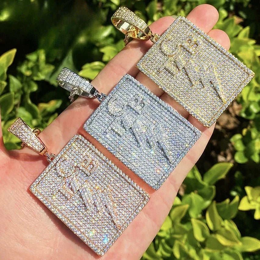 Iced Out TCB Lightning Bolt Dog Tag | Men's "Taking Care of Business" Necklace - CaratixJewelry