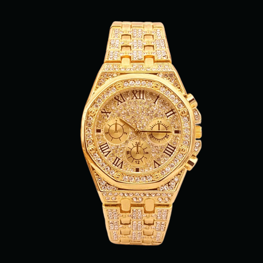 Chronograph Roman Numerals Iced Out Diamond Watch 