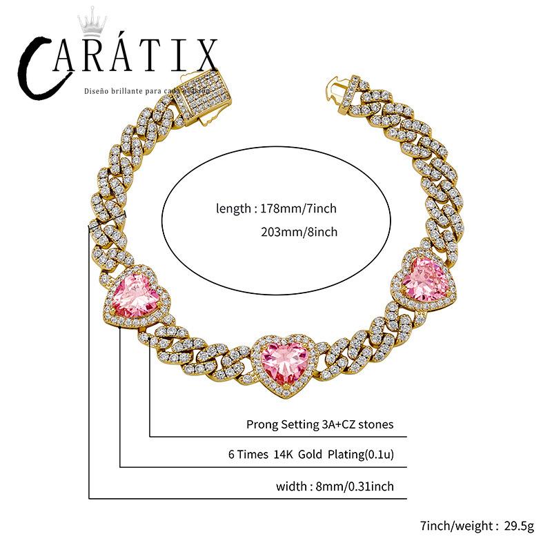 CARÁTIX Heart Cuban Link Chain Necklace – Claw Setting Zircon Iced Out Hip Hop Bling Jewelry for Men | Rapper Gift