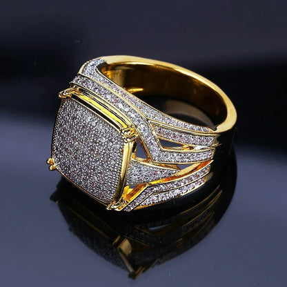 Full Iced-Out Square Motif Ring | Micro-Pave Zirconia Band | Caratix