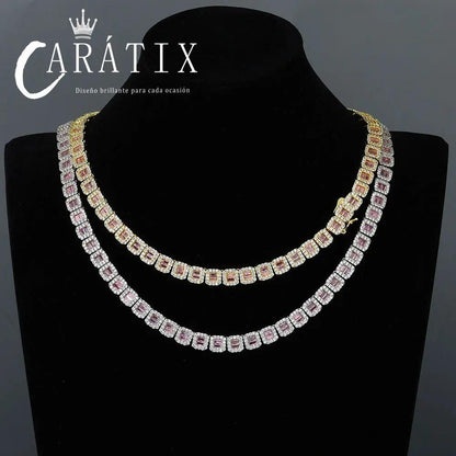 CARÁTIX - Women Dainty Cluster Tennis Necklace Bling  Pink Cz Matching Clear Rectangle Cubic Zirconia Tennis Chain Men Valentine's Day Gift for Men & Girls & Boys Mothers' Day Gift #Springtok