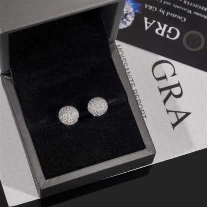 925 Silver Sphere Moissanite Hip Hop Stud Earrings Unisex - CaratixJewelry