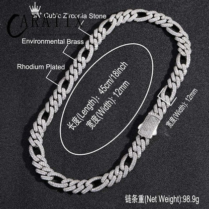 CARÁTIX 12mm 3:1 Cuban Chain | 2-Row CZ Iced Out Hip Hop Necklace for Men