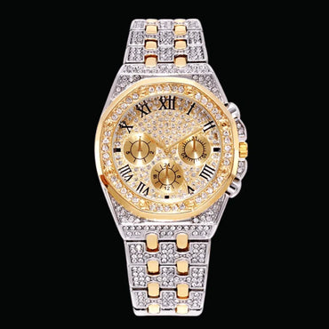 Chronograph Roman Numerals Iced Out Watch – Luxury Hip Hop Timepiece - CaratixJewelry