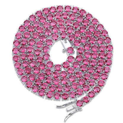 CARÁTIX Blue & Red CZ Tennis Chain | Iced Out Hip Hop Necklace for Men & Women