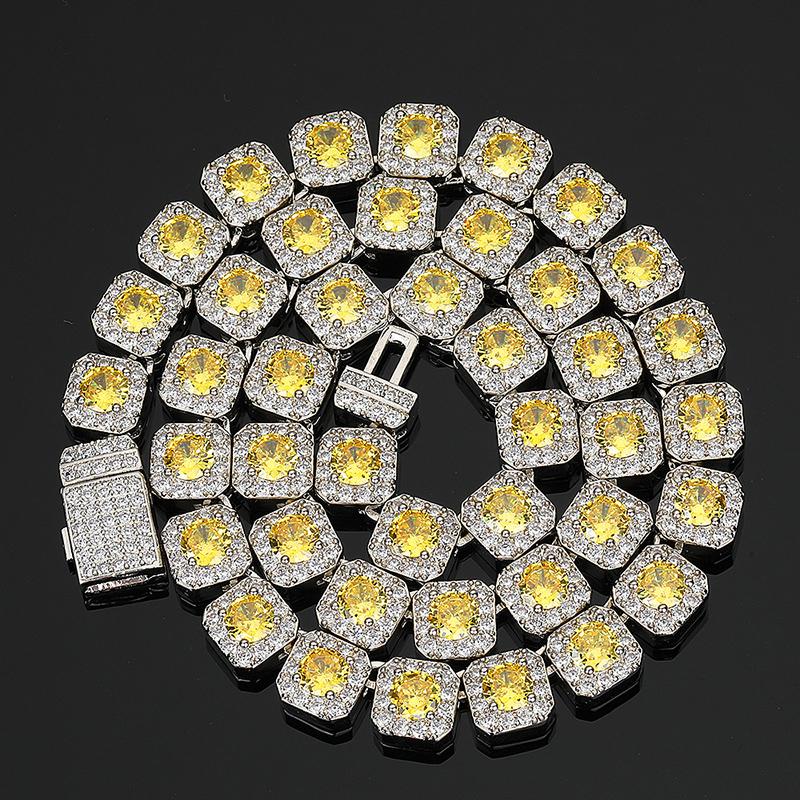 CARÁTIX - Hip Hop 5A+ CZ Stone Bing Iced Out 10mm Tennis Link Chain Chokers Necklaces for Men Women Rapper Jewelry Blue Yellow Stone Valentine's Day Gift for Men & Girls & Boys Mothers' Day Gift #Springtok