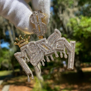 Money with Dollar Bail Iced Out Letter Diamond Pendant Necklace – Custom Hip Hop Jewelry for Men