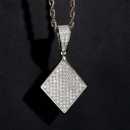 S925 Sterling Silver Moissanite Rhombus Pendant | Iced Out Diamond Shape Charm for Tennis Chains | Caratix