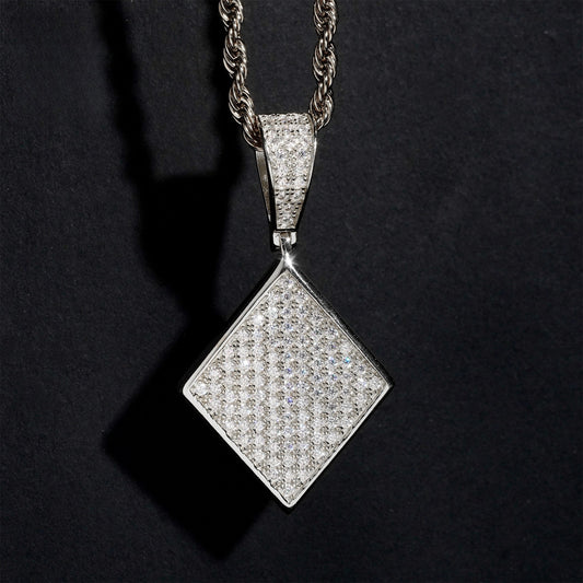 S925 Sterling Silver Moissanite Rhombus Pendant | Iced Out Diamond Shape Charm for Tennis Chains | Caratix