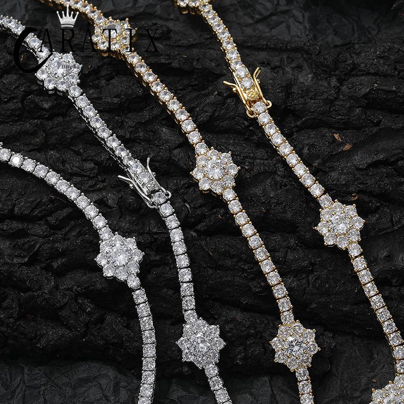 CARÁTIX 3mm Plum Flower Tennis Chain | Iced Out Hip Hop Choker Necklace for Women