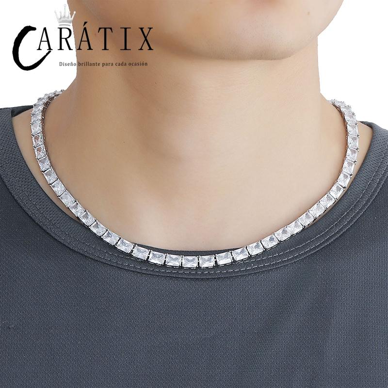 CARÁTIX Square CZ Tennis Chain | Iced Out Spring Buckle Hip Hop Necklace for Men & Women
