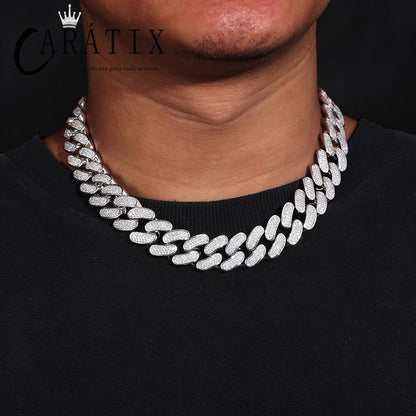 CARÁTIX 18mm Iced Out Cuban Link Chain Necklace – 3 Row CZ Heavy Round Hip Hop Bling Jewelry for Men | Rapper Gift