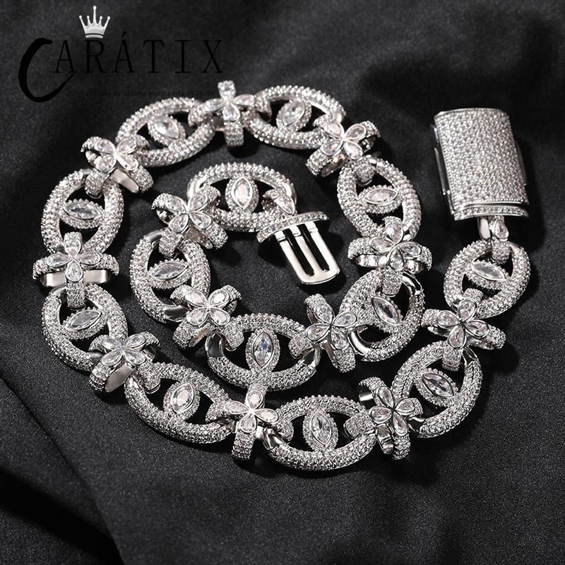 CARÁTIX 7"-22" Fatima Eye Cross Link Chain Bracelet – 5A+ CZ Iced Out Hip Hop Bling Jewelry for Men | 18mm Rapper Gift