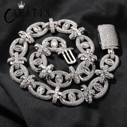 CARÁTIX 7"-22" Fatima Eye Cross Link Chain Bracelet – 5A+ CZ Iced Out Hip Hop Bling Jewelry for Men | 18mm Rapper Gift