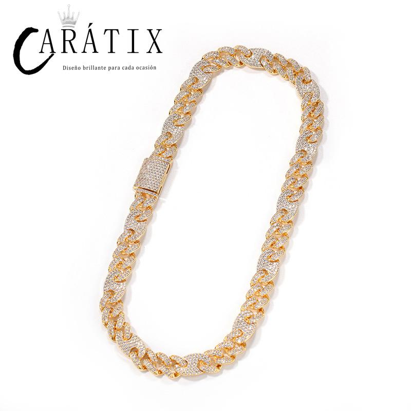 CARÁTIX Coffee Bean Cuban Link Chain Necklace – AAA CZ Iced Out Hip Hop Bling Jewelry for Men | Micro Paved Rapper Gift