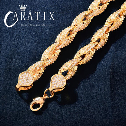 CARÁTIX - Hip Hop Full 5A+ CZ Stone Bling Ice Out Twist Link Chain Necklaces for Men Rapper Jewelry Golden Silver Color Valentine's Day Gift for Men & Girls & Boys Mothers' Day Gift #Springtok