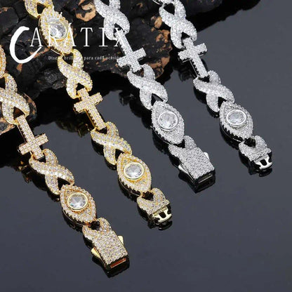 CARÁTIX Luxury Full Pave Zircon Eye & Cross Infinity Link Chain Necklace – Hip Hop Jewelry for Women & Men
