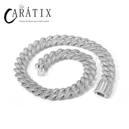 CARÁTIX 15mm / 20mm Iced Out Cuban Link Chain Necklace – 3A+ CZ Heavy Round Hip Hop Bling Jewelry for Men | Rapper Gift