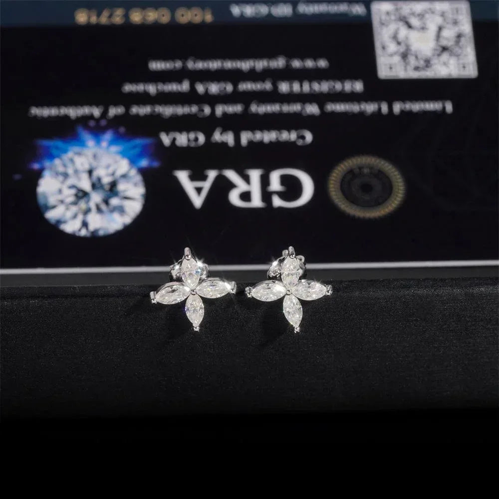 925 Silver Moissanite Look Floral Stud Earrings Unisex - CaratixJewelry