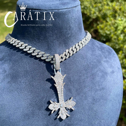 CARÁTIX Bubble Letter Upside Down Cross Pendant Necklace – Copper Hip Hop CZ Iced Out Jewelry for Men & Women