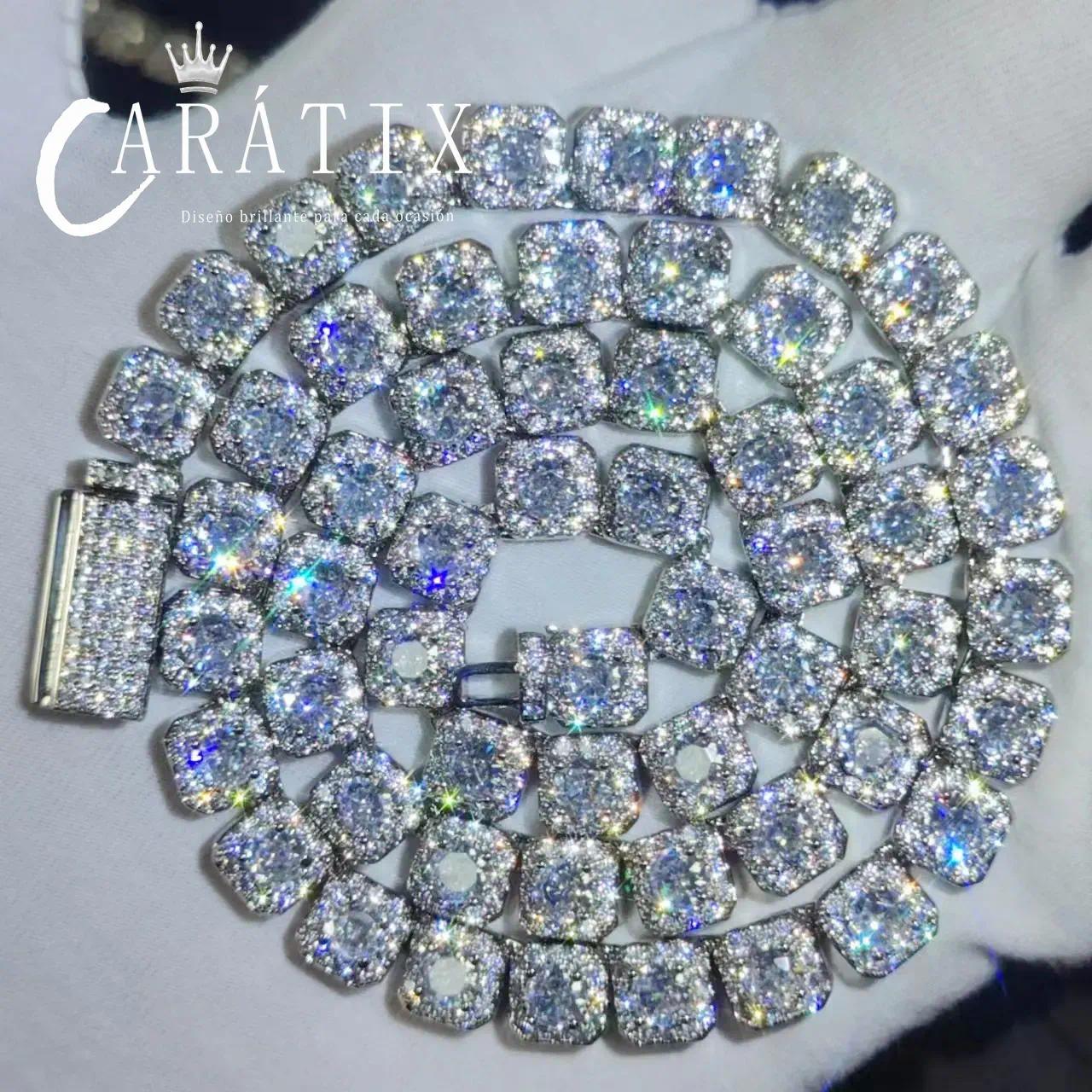 CARÁTIX - 7MM 5A Zircon Cluster Tennis Chain  Square Sparkling CZ Link Necklace Anniversary gift for him or her Valentine's Day Gift for Men & Girls & Boys Mothers' Day Gift #Springtok