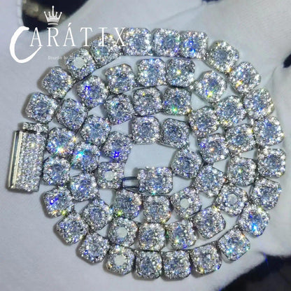 CARÁTIX - 7MM 5A Zircon Cluster Tennis Chain  Square Sparkling CZ Link Necklace Anniversary gift for him or her Valentine's Day Gift for Men & Girls & Boys Mothers' Day Gift #Springtok