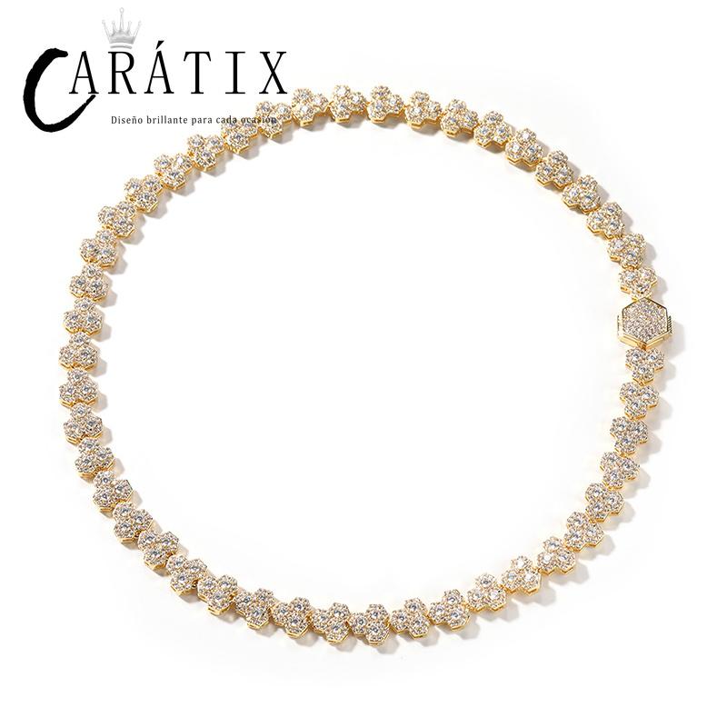 CARÁTIX Honeycomb Tennis Chain | 3A+ CZ Iced Out Hip Hop Necklace for Men (Gold Silver)