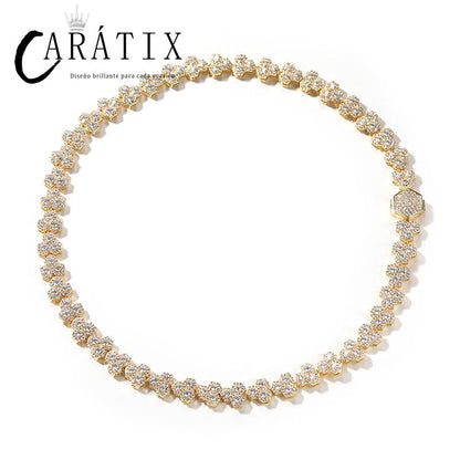 CARÁTIX Honeycomb Tennis Chain | 3A+ CZ Iced Out Hip Hop Necklace for Men (Gold Silver)