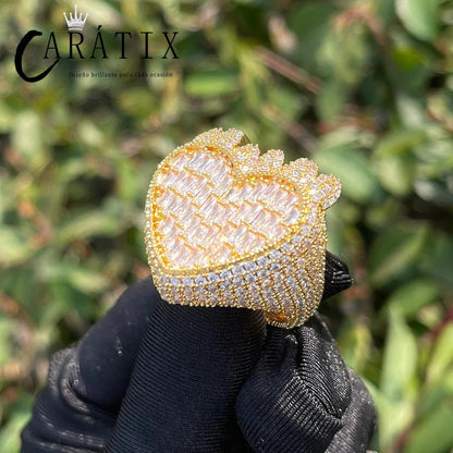 CARÁTIX Love Flame Ring | Real Electroplated Ladder Fang Hip Hop Jewelry for Men