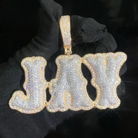 Bone-Style Letter Pendant Necklace | Iced Out CZ Hip Hop Alphabet Jewelry - CaratixJewelry