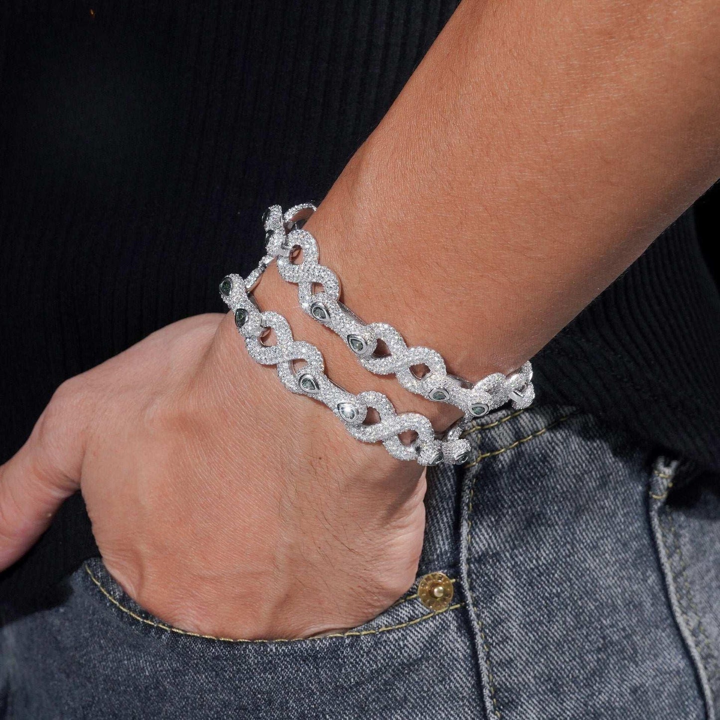 13mm Moissanite Figure-Eight Bracelet | S925 Silver Iced Out Hip Hop Jewelry - CaratixJewelry