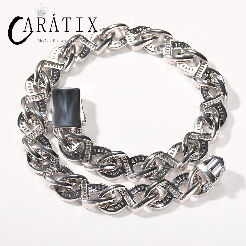 CARÁTIX 15mm Iced Out Cuban Link Chain Necklace – 3A+ CZ Round Infinity Hip Hop Bling Jewelry for Men | Rapper Gift