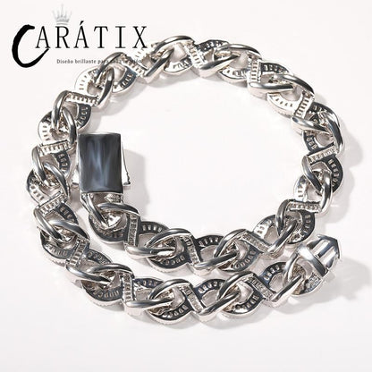 CARÁTIX 15mm Iced Out Cuban Link Chain Necklace – 3A+ CZ Round Infinity Hip Hop Bling Jewelry for Men | Rapper Gift