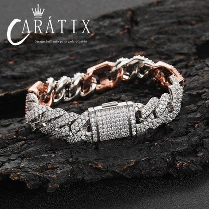 CARÁTIX 15MM Two-Tone Cuban Link Chain Necklace – Hip Hop Jewelry with Shiny Stones for Men & Women