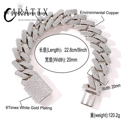 CARÁTIX 20mm Rhombus Cuban Chain Set | 3A+ CZ Iced Out Hip Hop Necklace & Bracelet for Men
